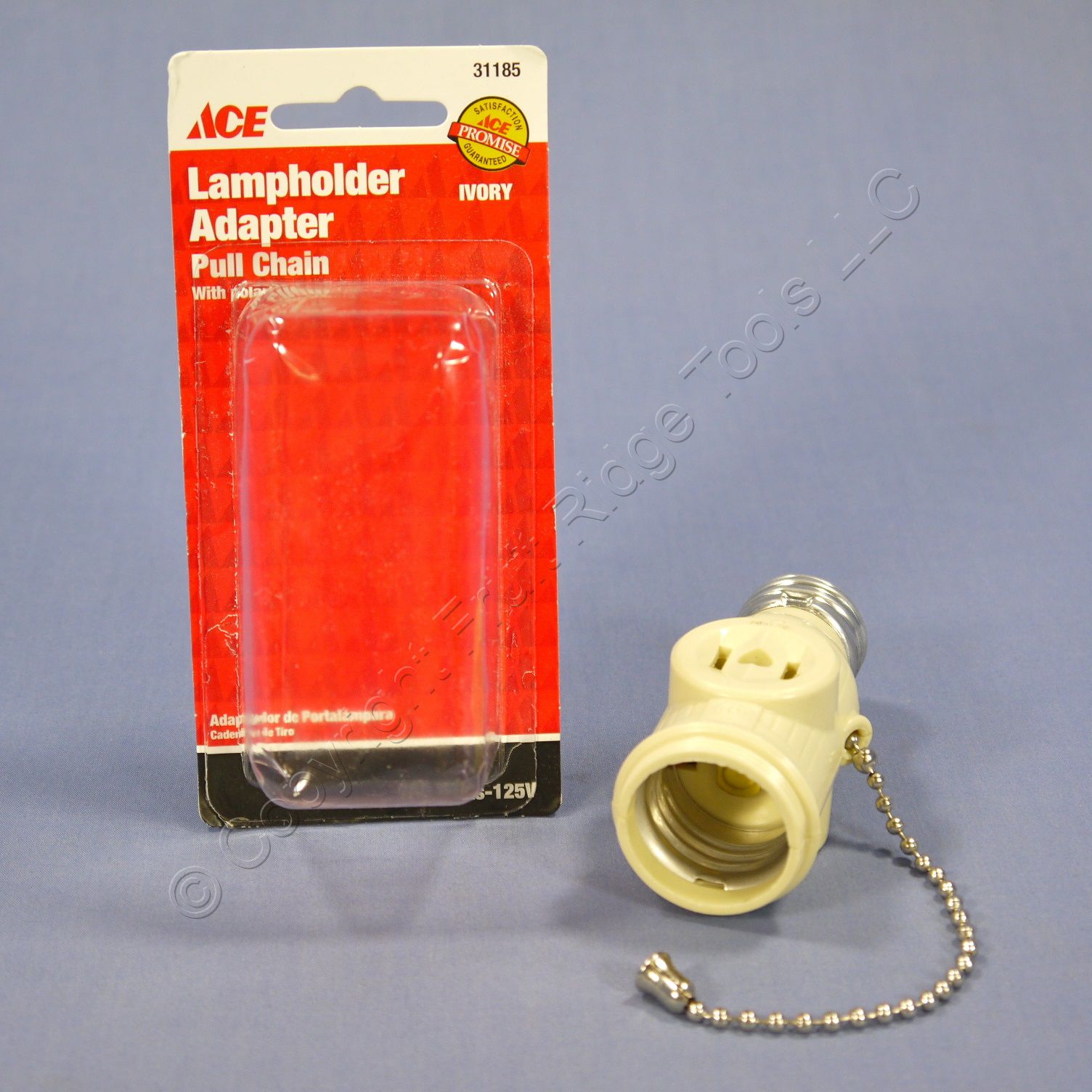 Ace Ivory Lampholder Light Socket Adapter Pull Chain w/ Outlet