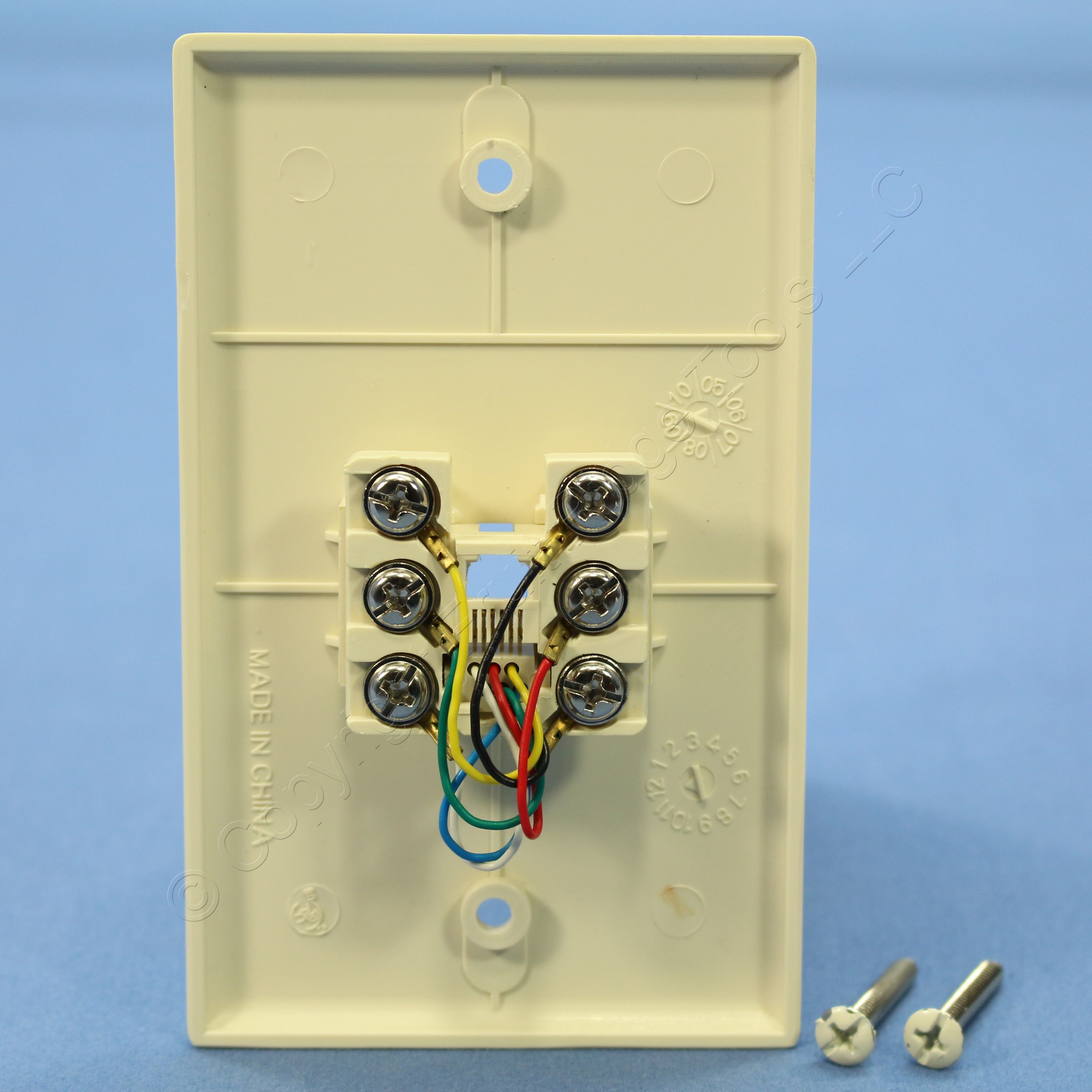 COOPER ALMOND FLUSH Mount Phone Jack Wall Plate 6Conductor Telephone