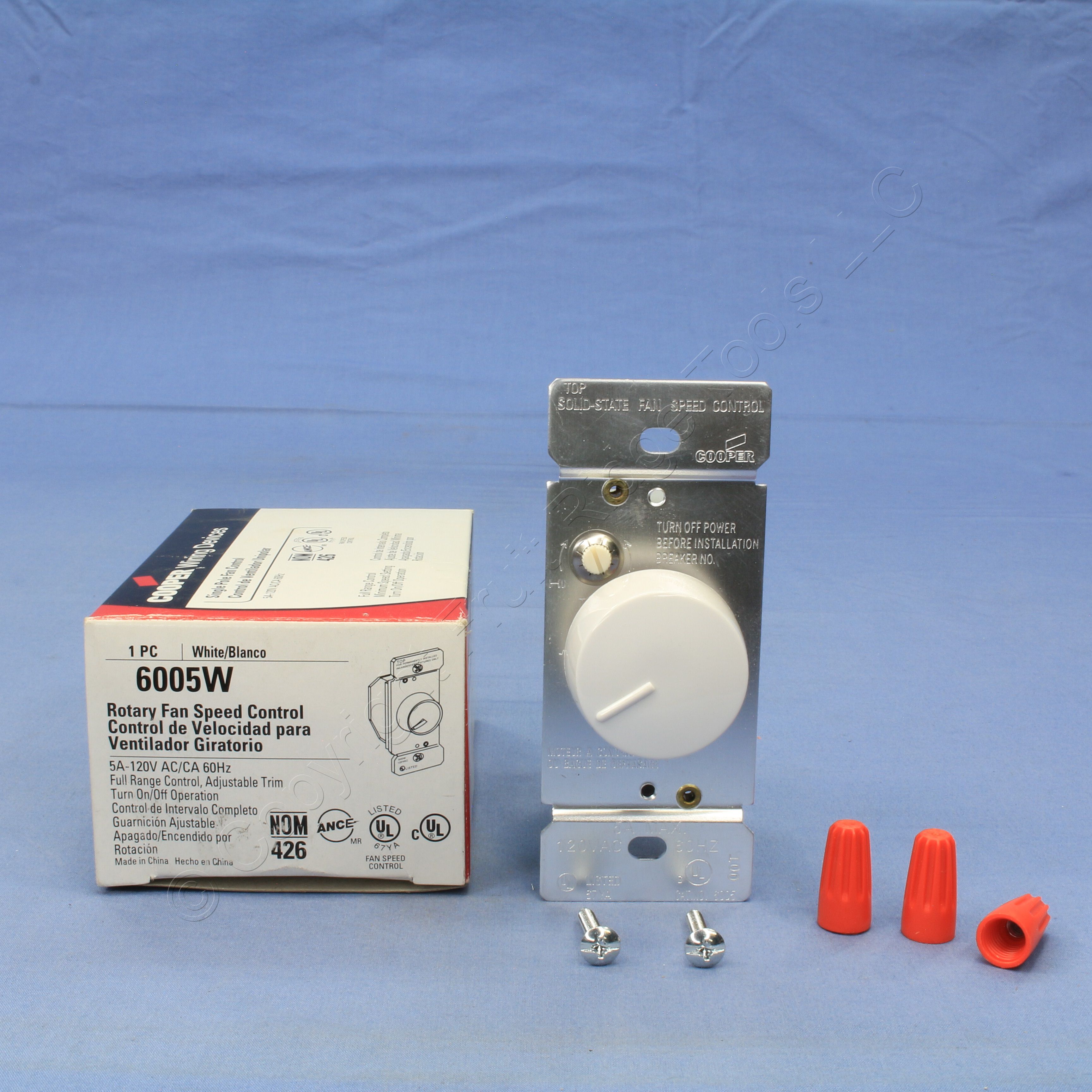 Cooper White Rotary Ceiling Fan Fully Variable Speed Control with Trim