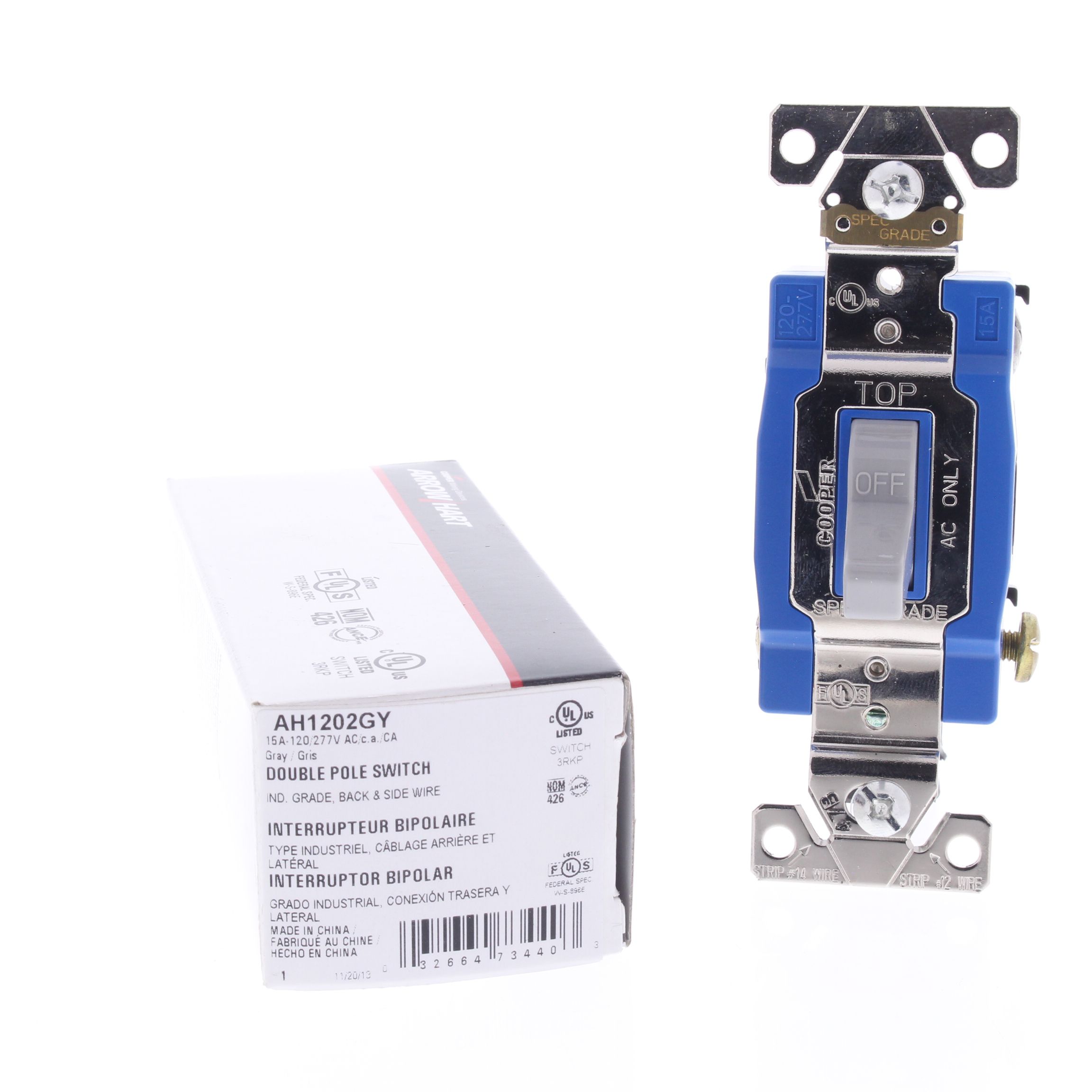 New Cooper Gray Industrial DOUBLE POLE Toggle Light Switch 15A 120/277V AH1202GY 32664734403 eBay