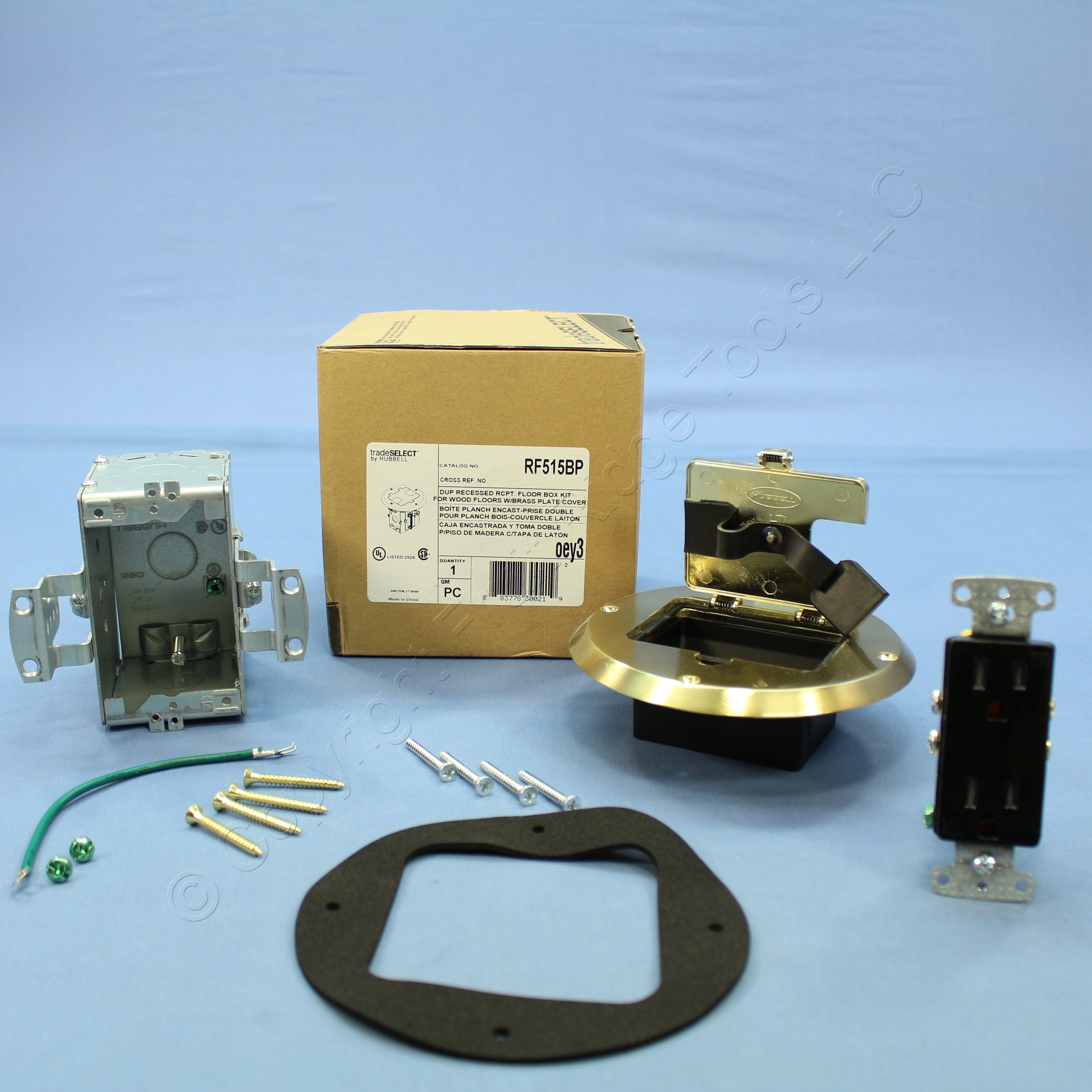 Hubbell Brass Decorator Duplex Floor Box Receptacle Outlet W
