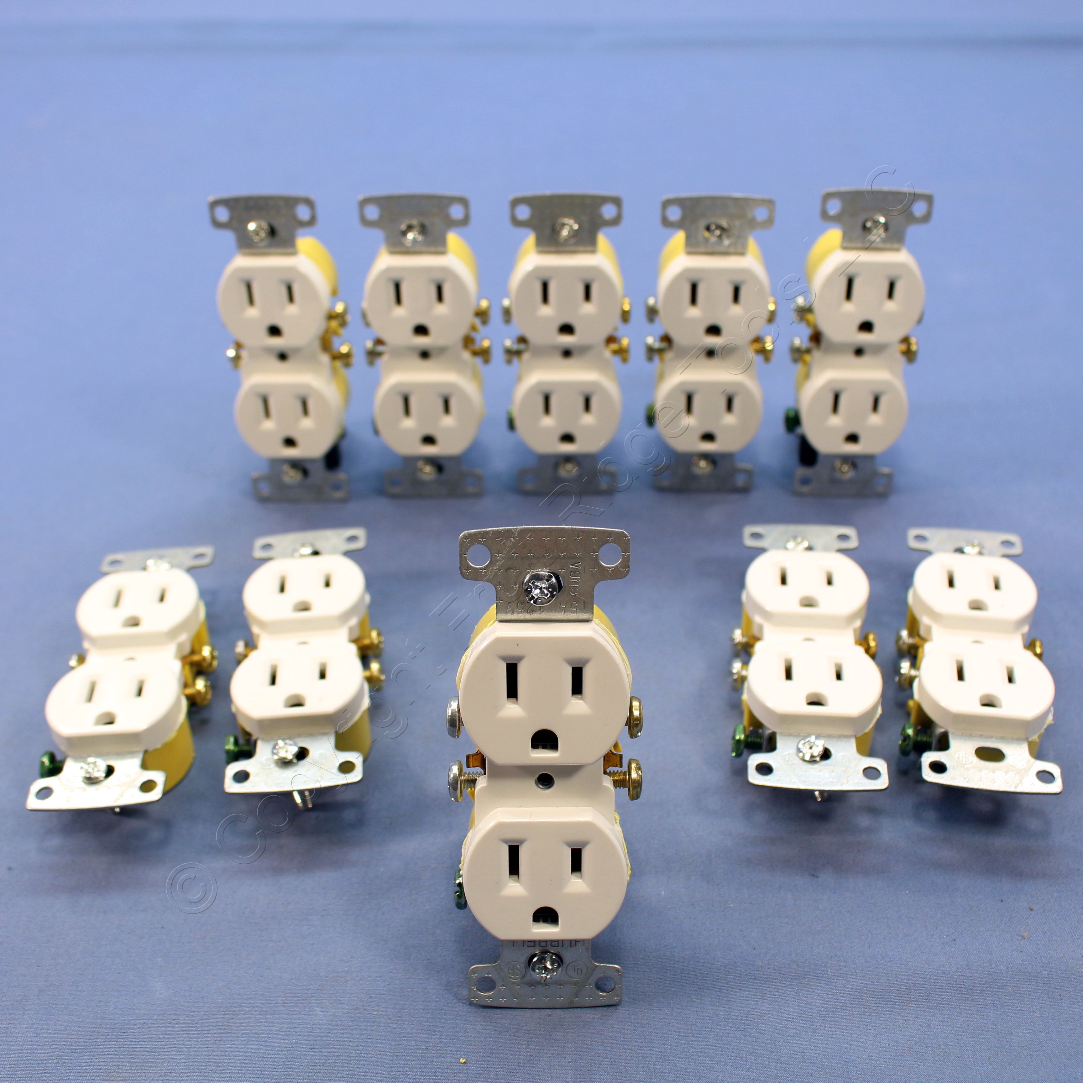 10 Hubbell White Residential Duplex Receptacle Outlets NEMA 515R 15A