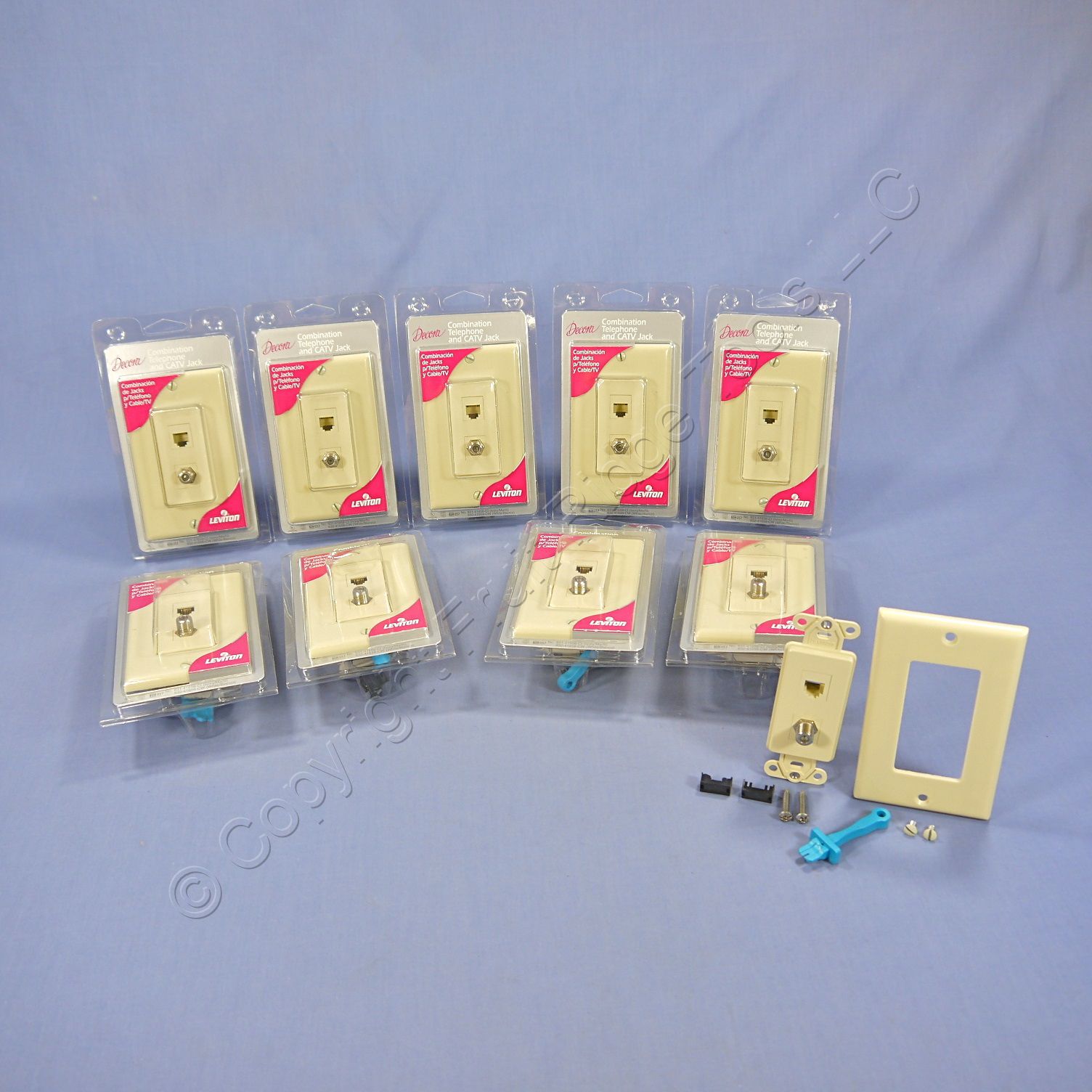 Ivory Eaton 3562V Decorator Insert Combination Telephone Jack with 4-Conductors and Type F Coaxial Adapter 