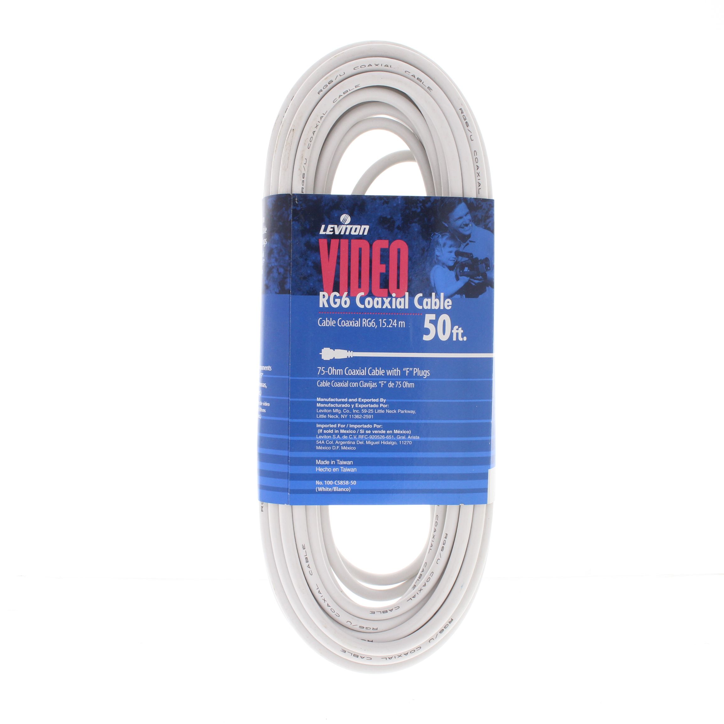 Leviton White 50 Ft Coaxial Video Cable F-Type RG6 Shielded C5858-50