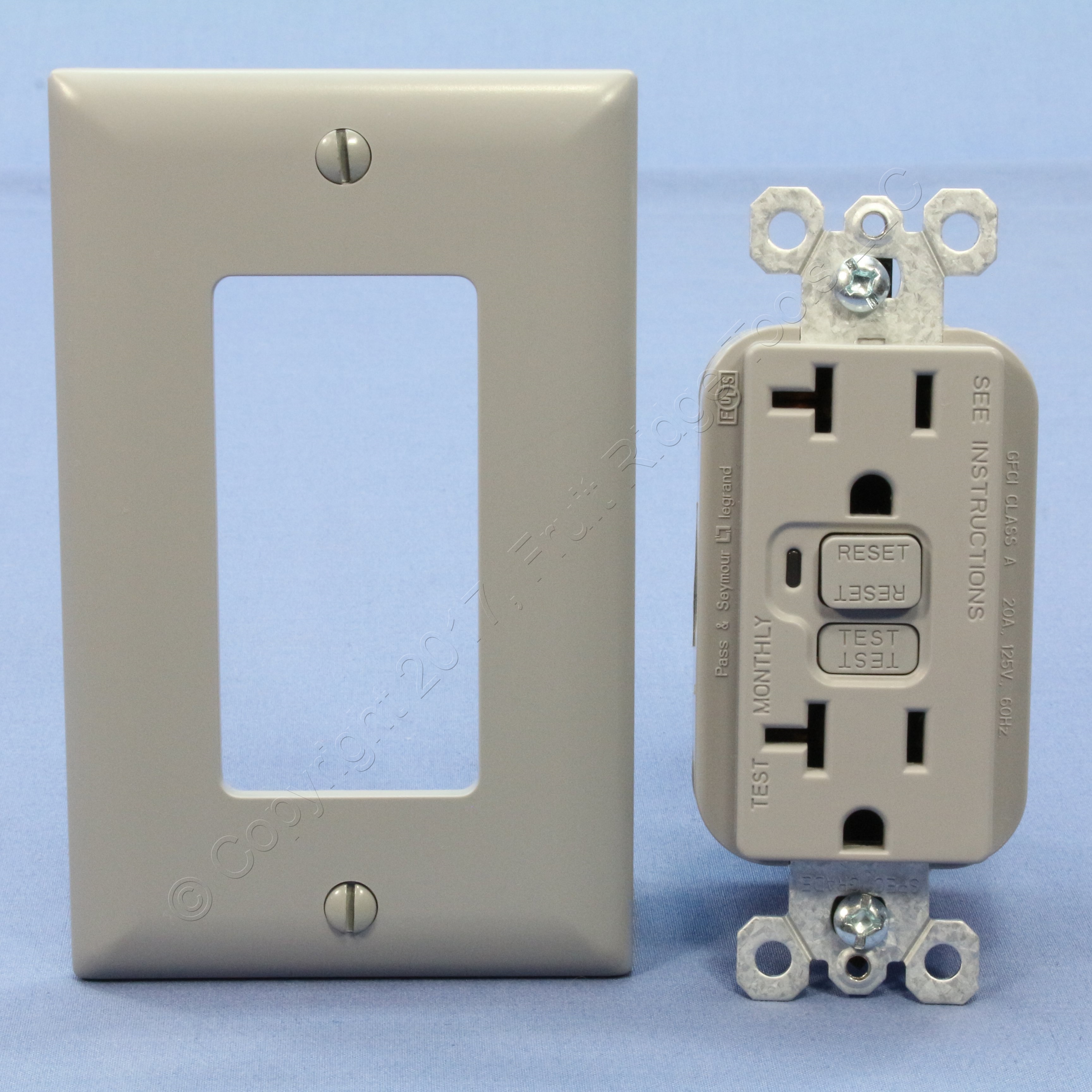 New P&S Gray PlugTail Spec Grade GFCI Decorator Receptacle 520R 20A