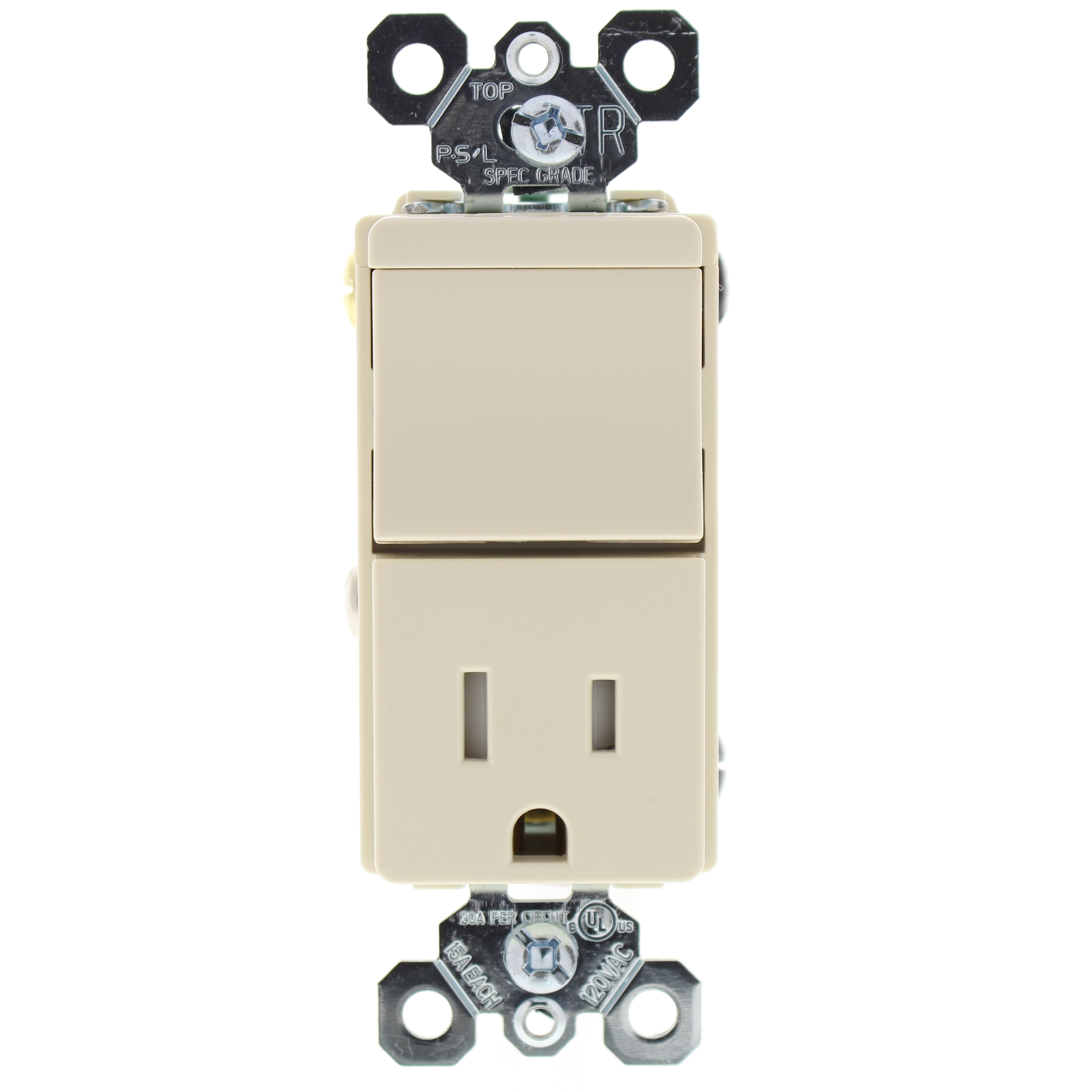 P&S Lt Almond Rocker Light Switch Tamper Resistant Outlet 515R 15A