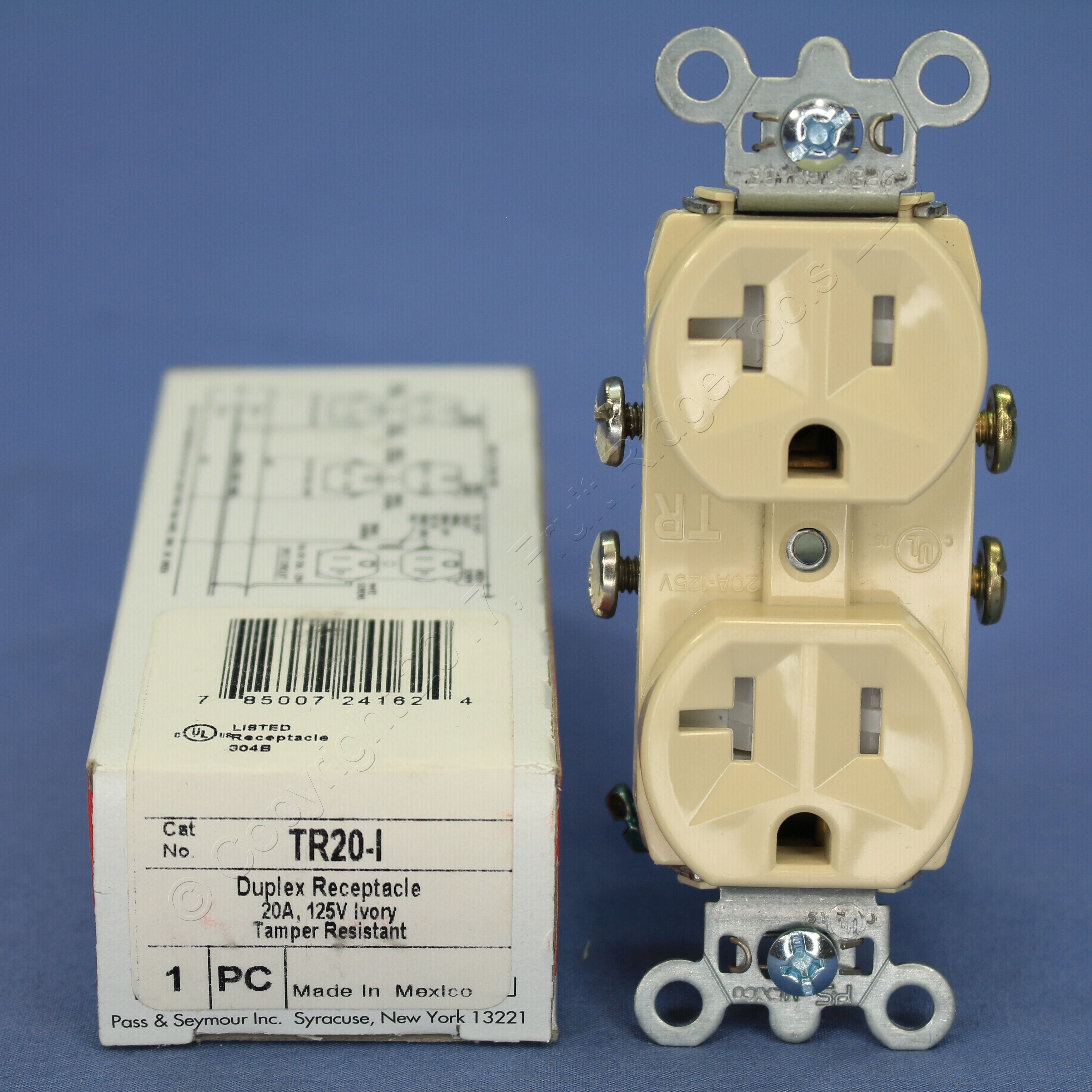 P&S Ivory TAMPER RESISTANT Duplex Outlet Receptacle NEMA 520R 20A 125V