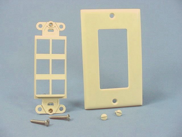 Leviton Ivory Flush 6-Port Quickport Decora Insert Platform + Wallplate 40756-BI