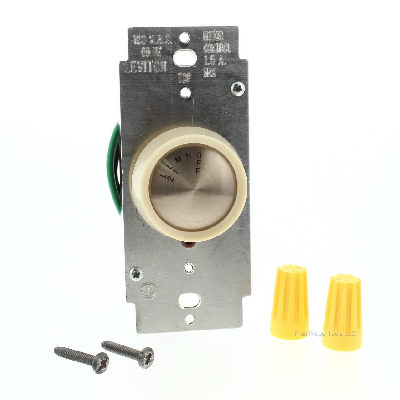 Leviton 6639-I Ivory Ceiling Fan Speed Control – 4-Speed Rotary, 1.5A, Single Pole