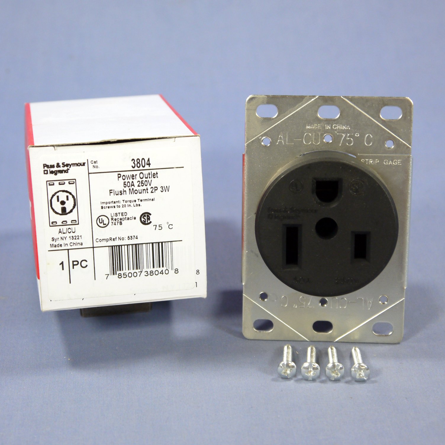 Pass & Seymour Straight Blade Single Receptacle NEMA 6-50R 50A 250V 3804 Boxed